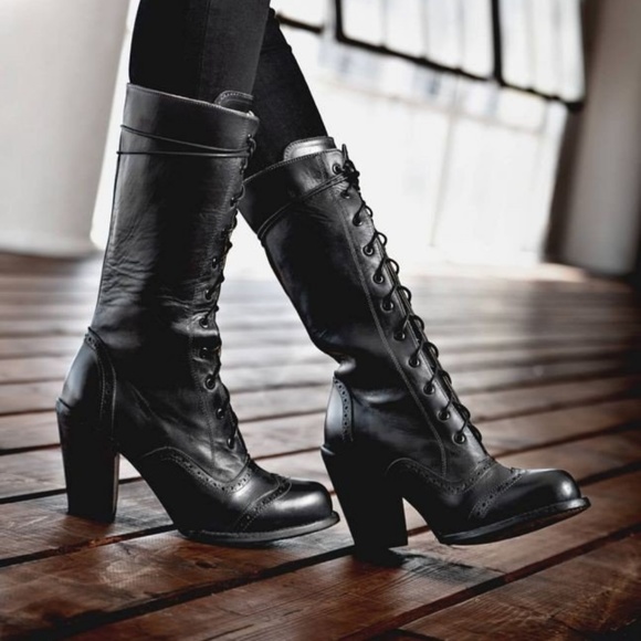 black leather granny boots